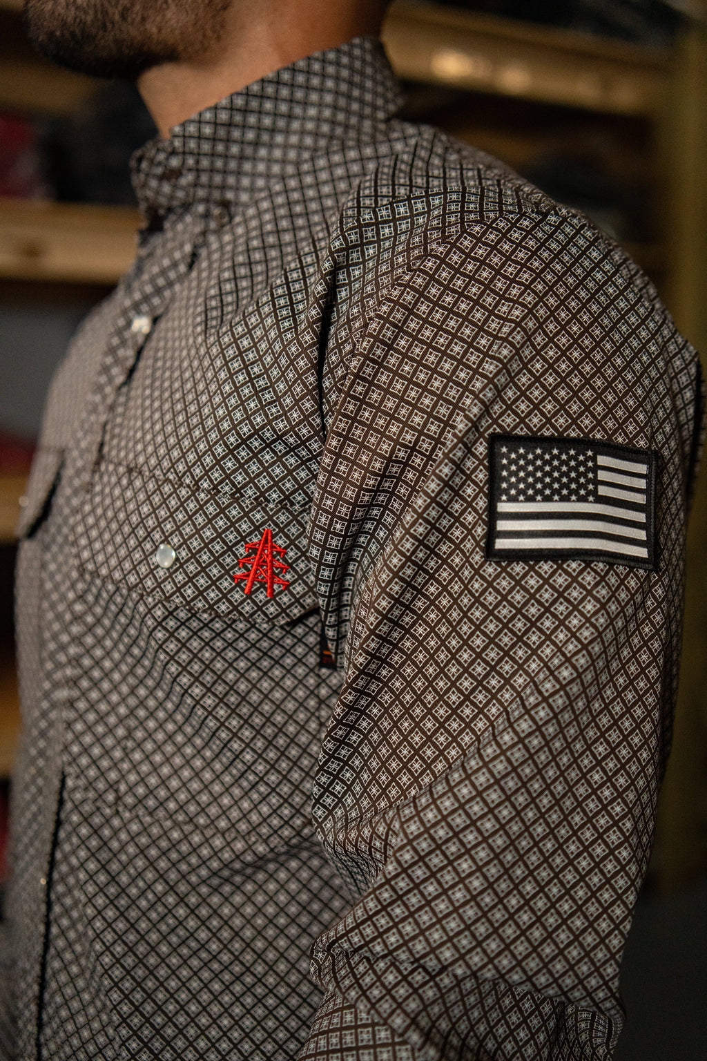FR Pearl Snap Work Shirt - Copperhead - With U.S Flag