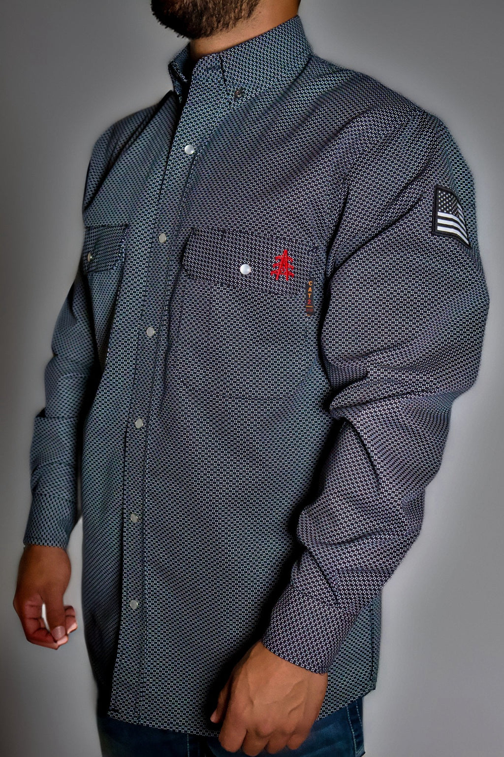 FR Pearl Snap Work Shirt - Shadow Black - With U.S Flag