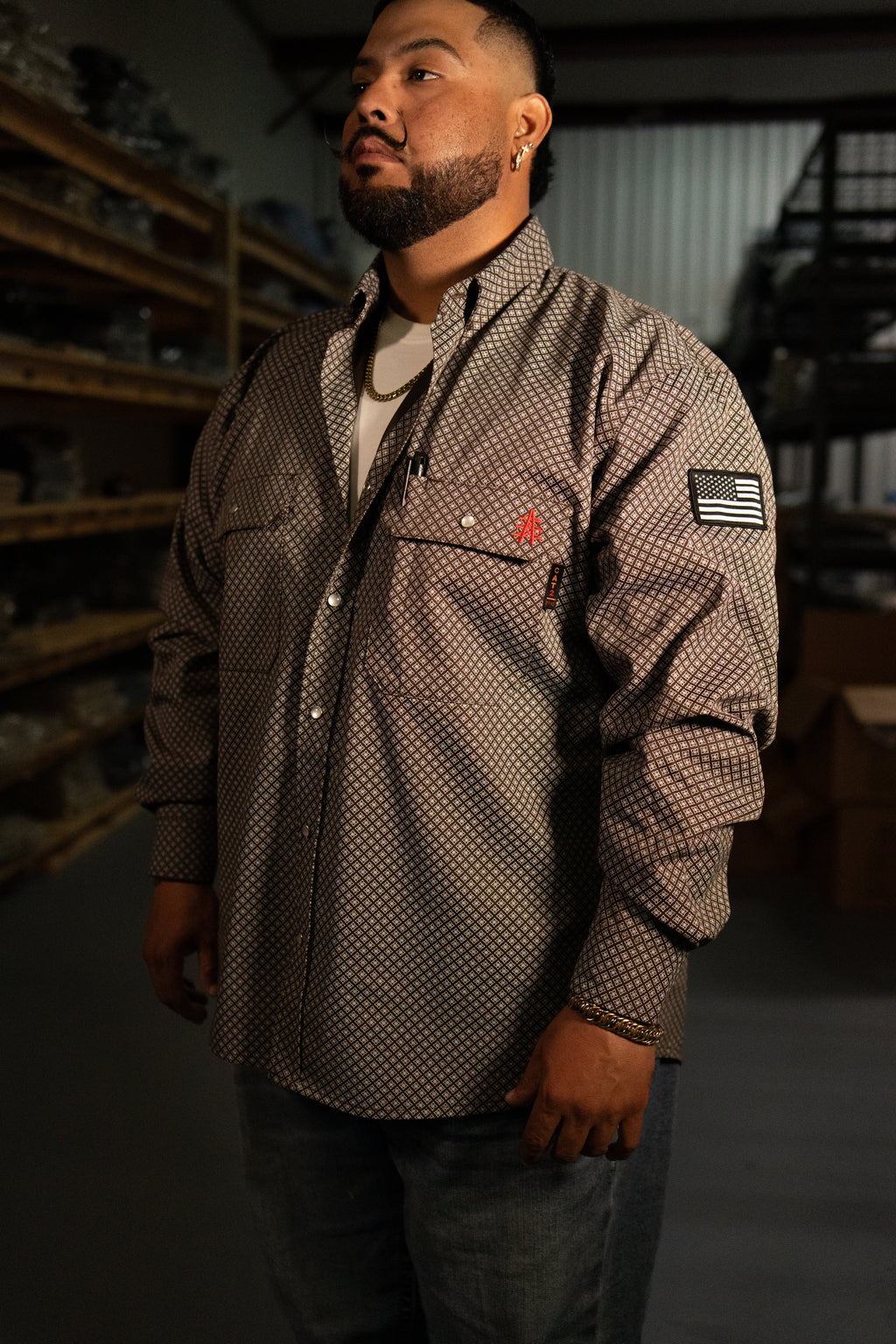 FR Pearl Snap Work Shirt - Copperhead - With U.S Flag